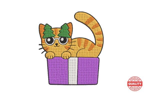 Reviewing the Christmas Cat in Gift Box Embroidery Pat